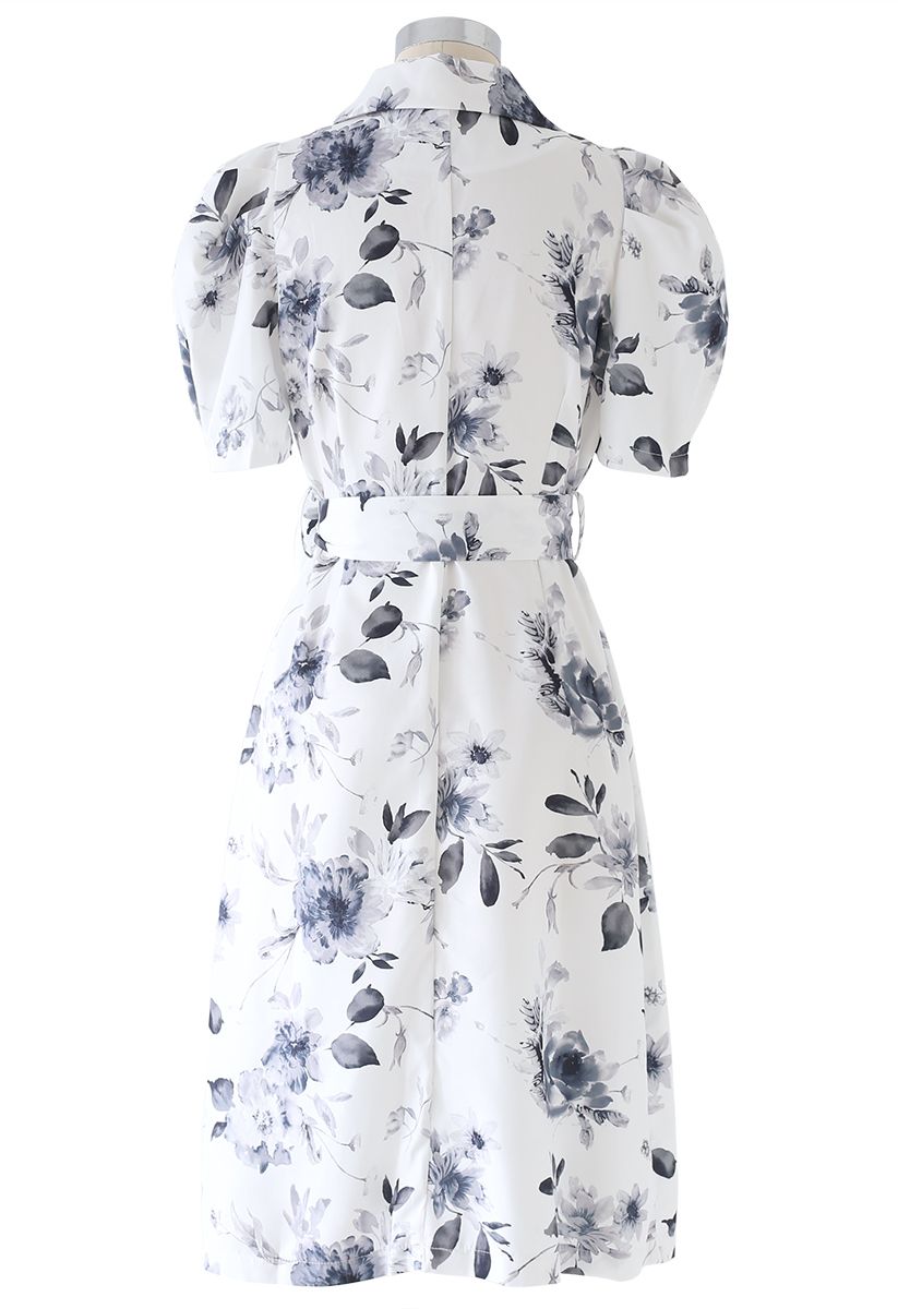 Inky Floral Belted Midi Dress