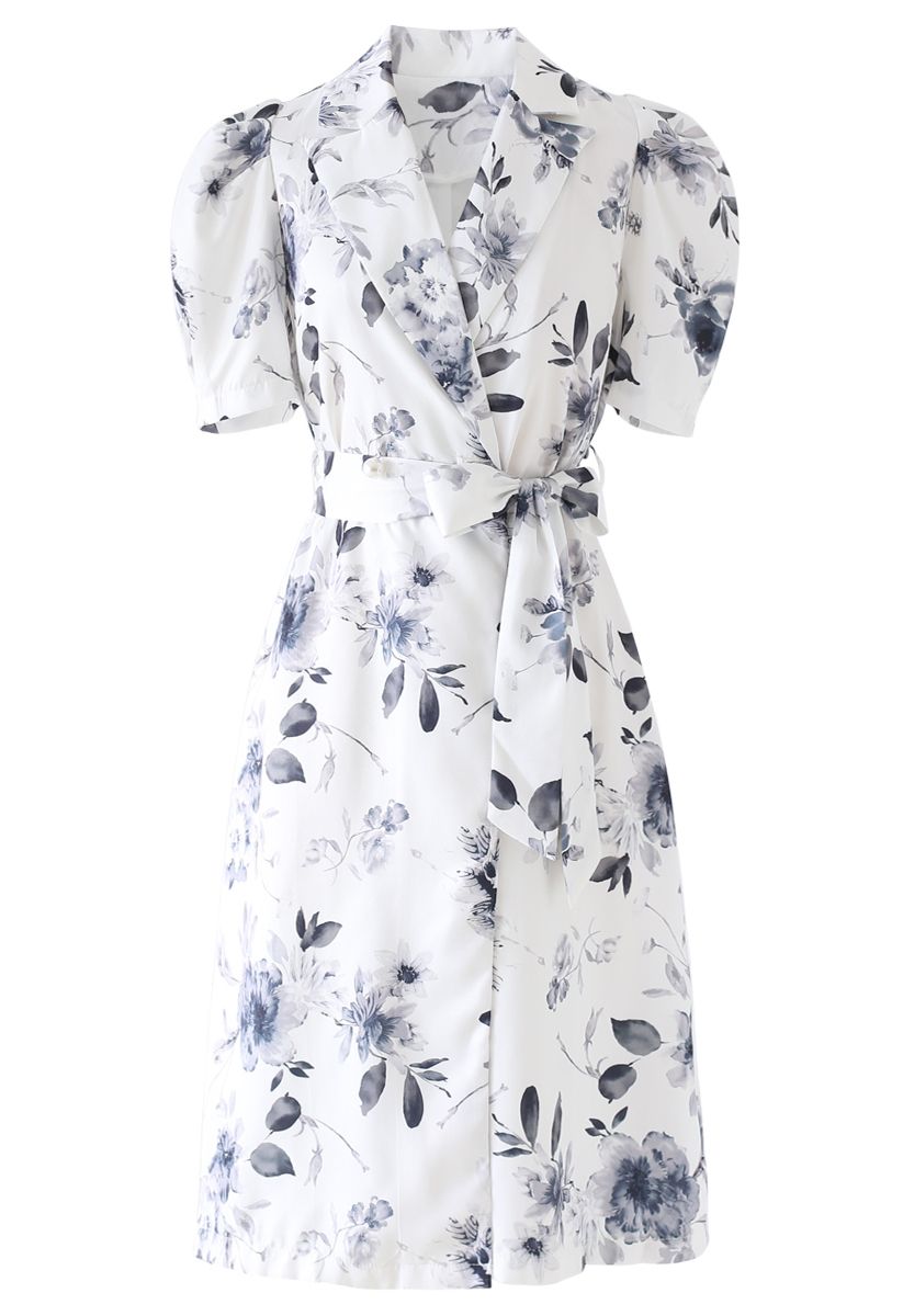 Inky Floral Belted Midi Dress