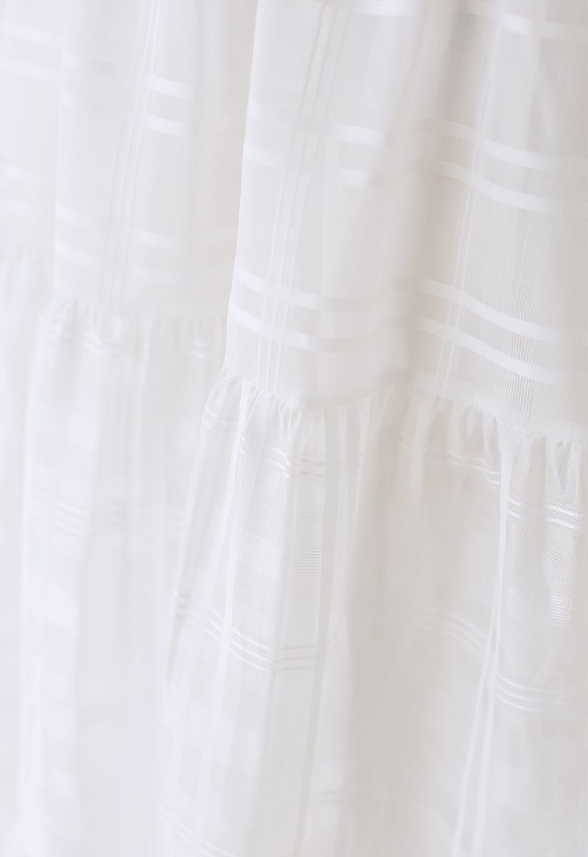Lace Trim Plaid Organza Dress in White