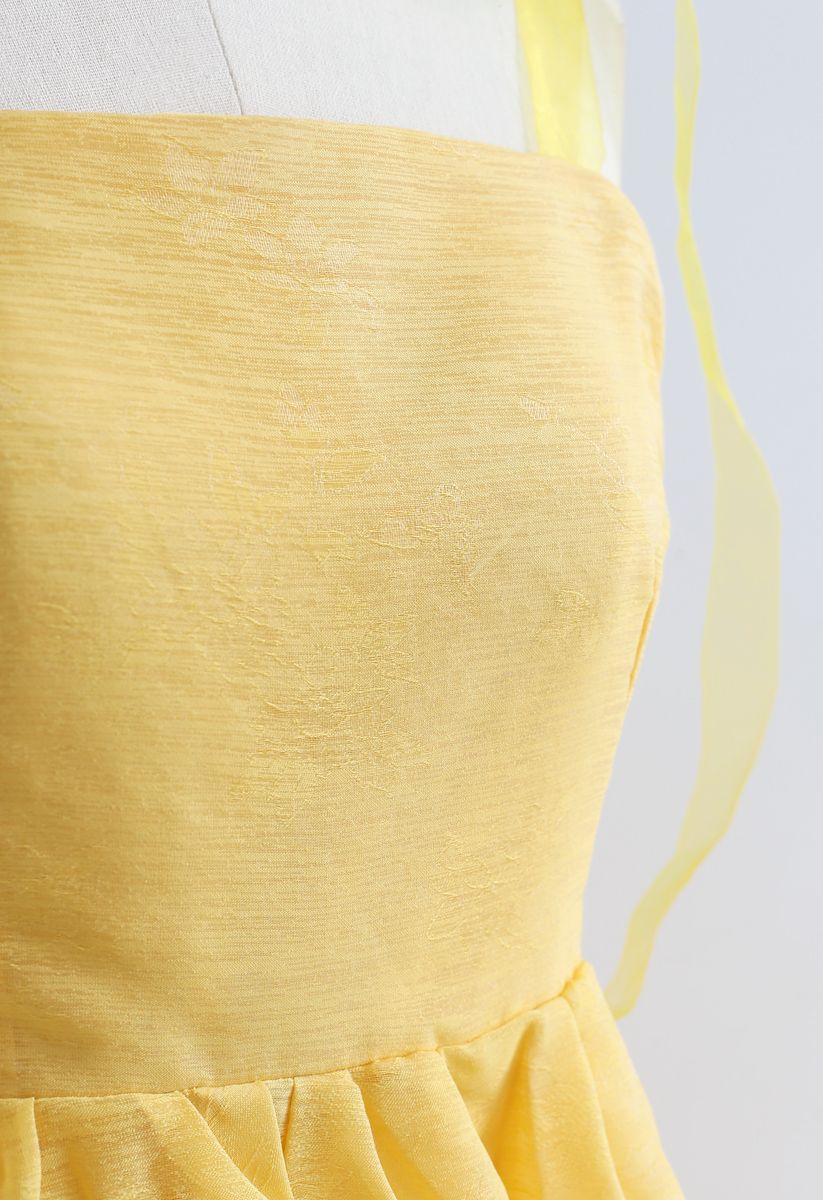 Tie-Strap Organza Midi Dress in Mustard