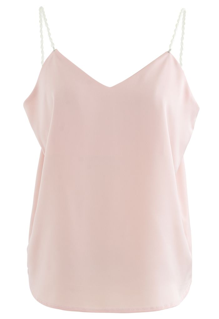 Pearl Straps Satin Cami Tank Top in Pink - Retro, Indie and Unique Fashion