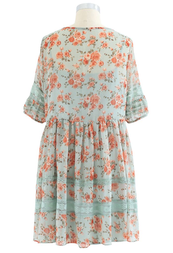 Gossamery Organza Lace Panelled Floral Dolly Dress in Mint