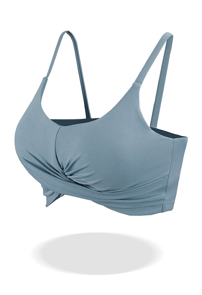 Crossover Ruched Low-Impact Sports Bra in Dusty Blue