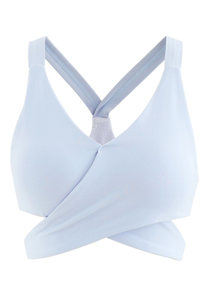 Wrap Design Low-Impact Sports Bra in Baby Blue - Retro, Indie and