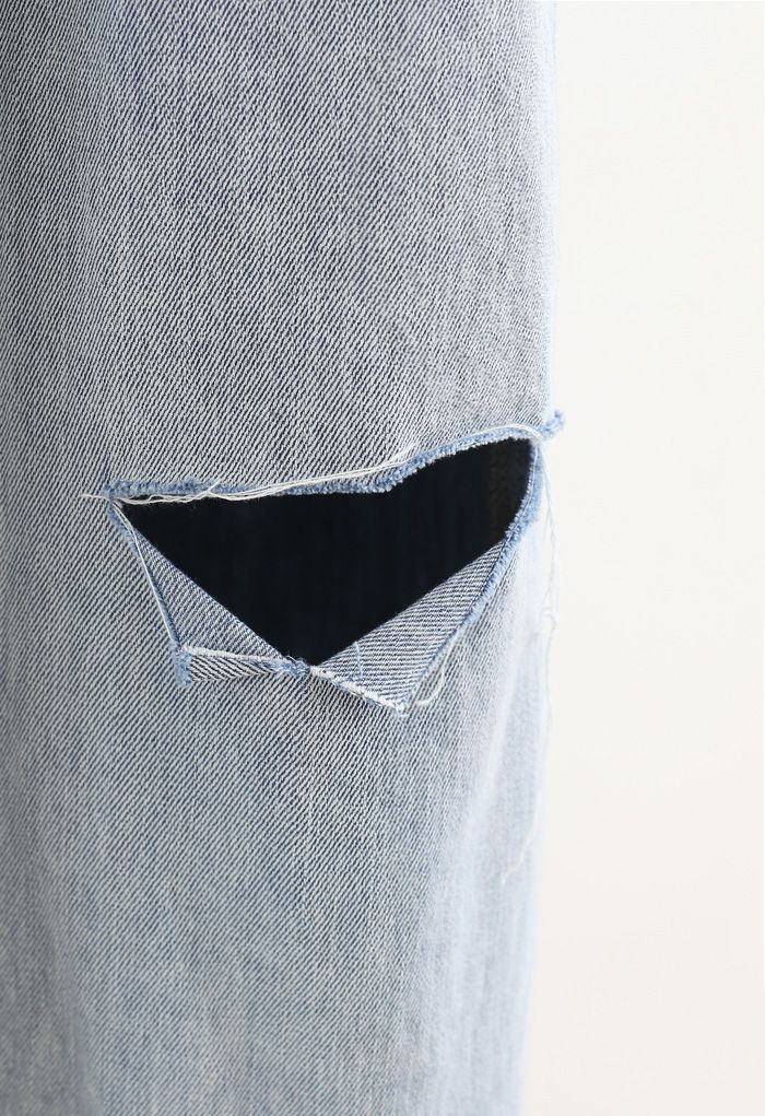 Pockets Wide-Leg Ripped Jeans