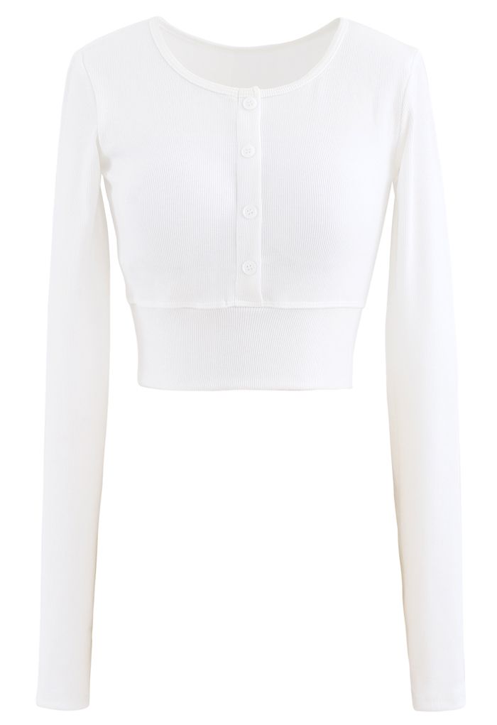Buttoned Long Sleeves Crop Top in White