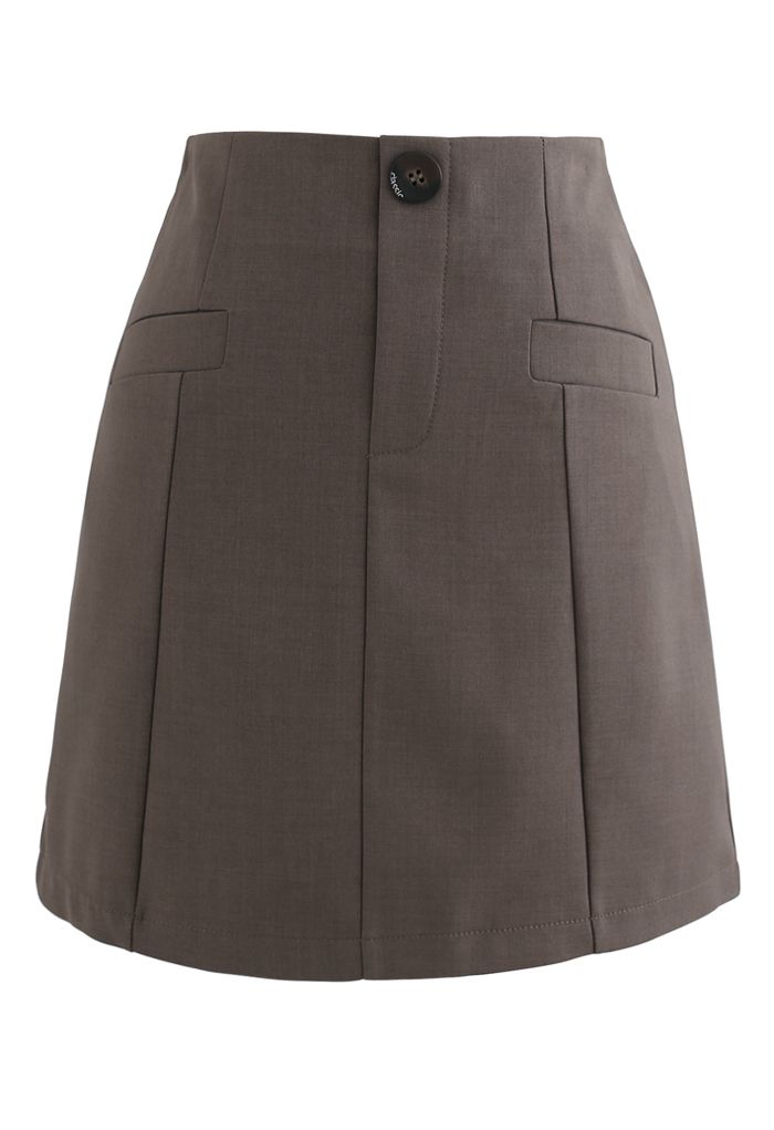 Pocket Embellishment Bud Skirt in Brown