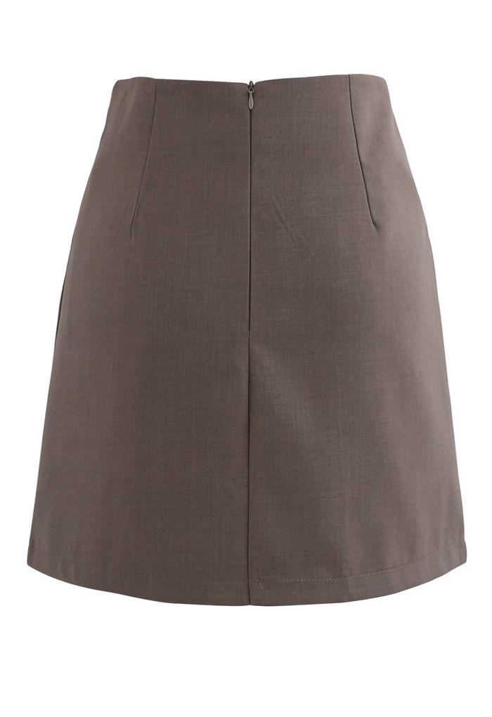 Pocket Embellishment Bud Skirt in Brown