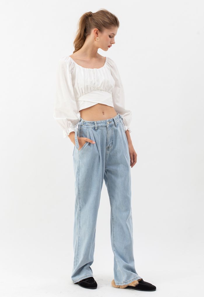 Bow Tie Back Cropped Top in White