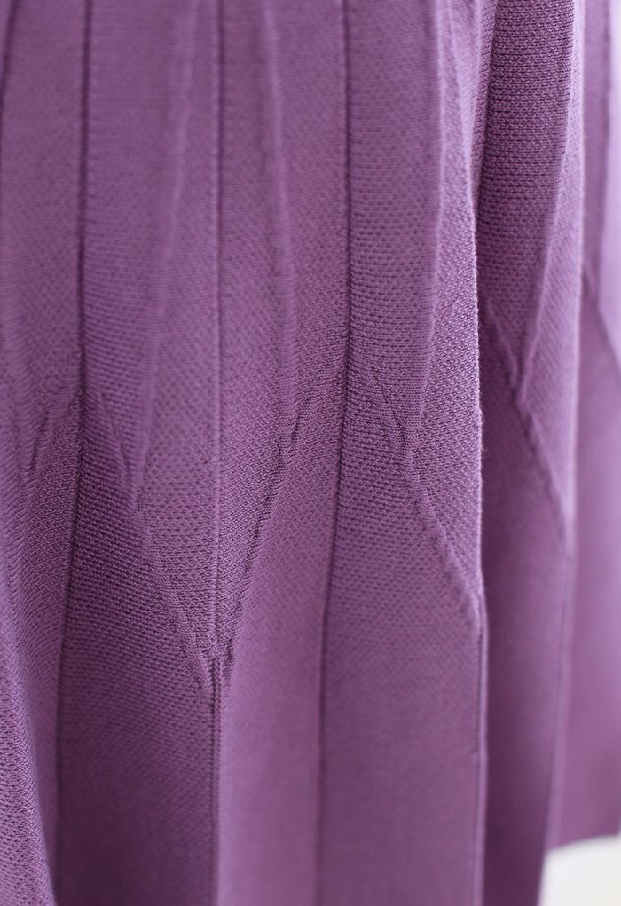 Stripe Pleated A-Line Knit Skirt in Purple