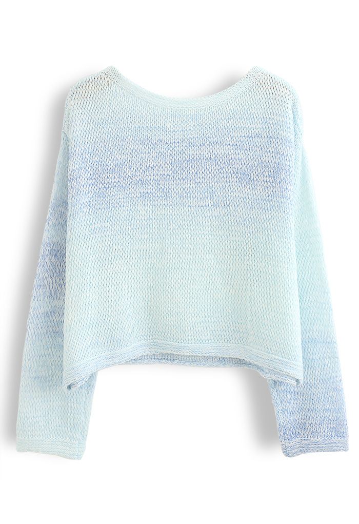 Variegated Open Knit Sweater in Light Blue