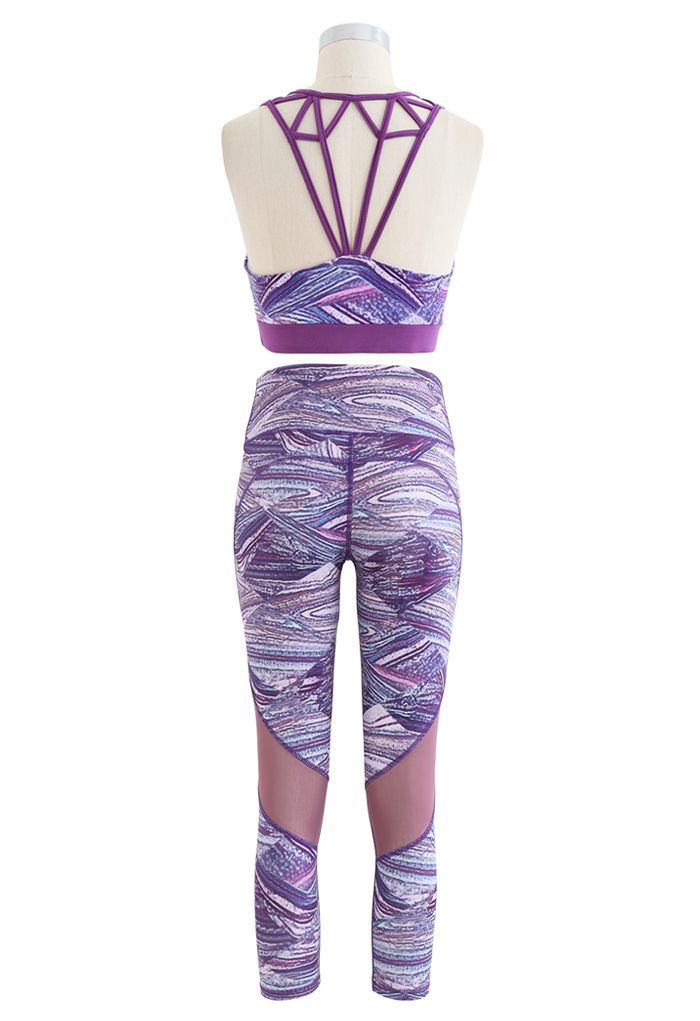 Multi-Color Lace-Up Sports Bra and Mesh Spliced Leggings Set
