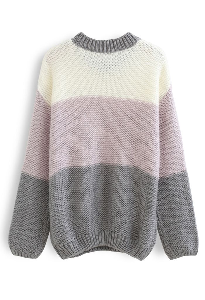 Block Striped Oversize Knit Sweater in Grey