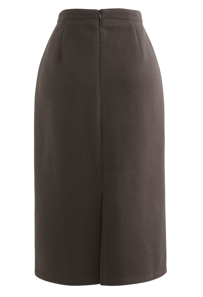 Split Fuzzy Rib Skirt in Brown
