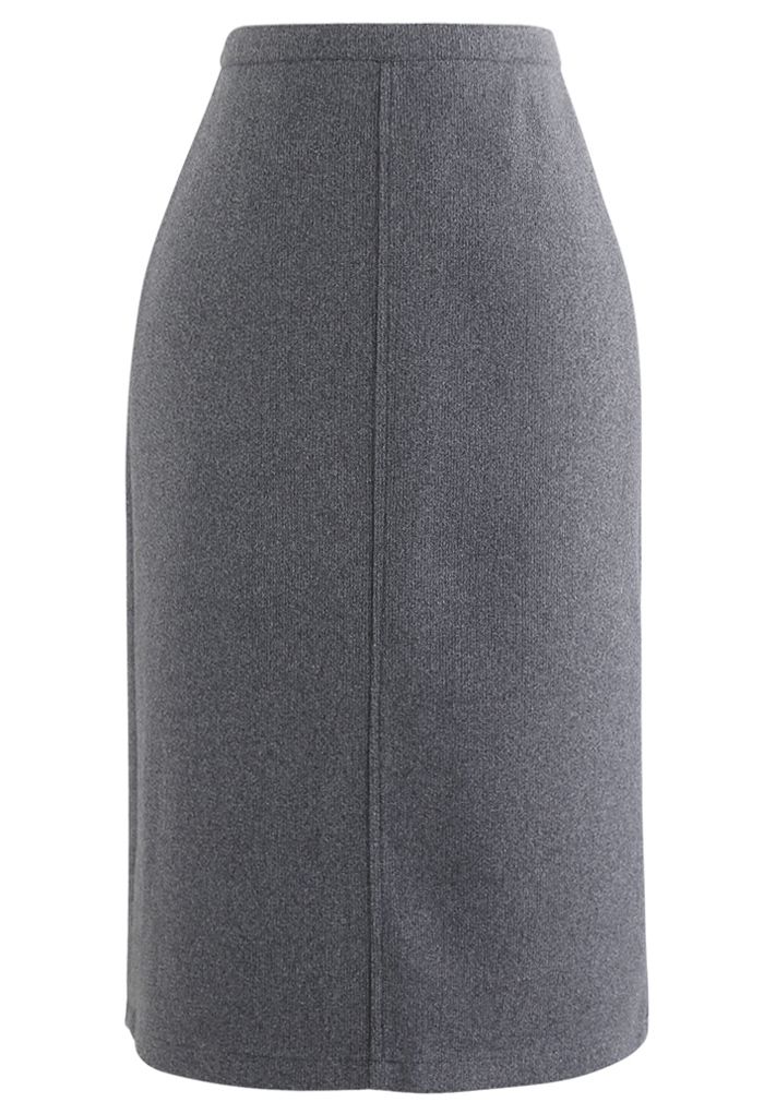 Split Fuzzy Rib Skirt in Grey