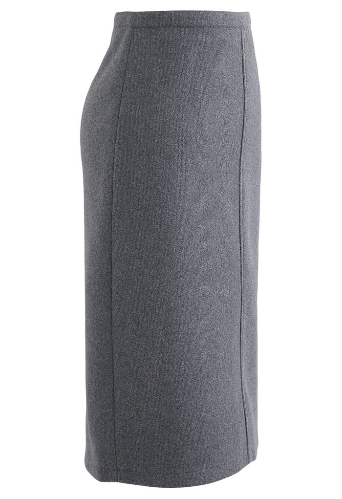 Split Fuzzy Rib Skirt in Grey