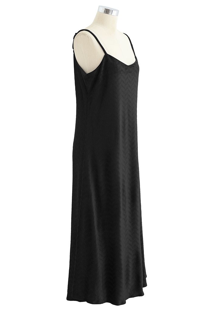 Wave Textured Velvet Cami Dress in Black