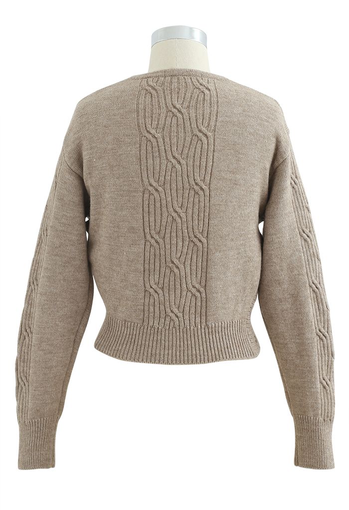 Crisscross Crop Ribbed Knit Sweater in Taupe