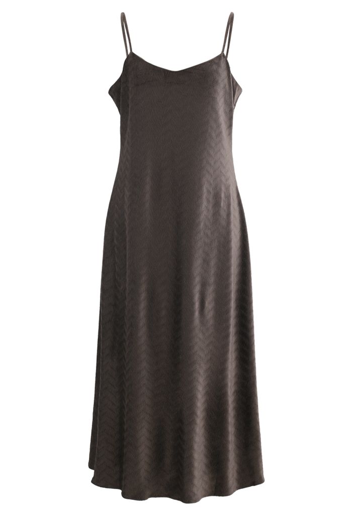 Wave Textured Velvet Cami Dress in Brown