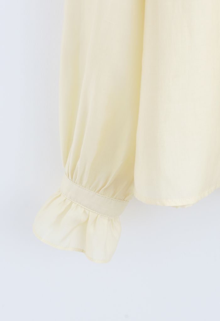 Semi-Sheer Ruffle Button Down Shirt in Cream
