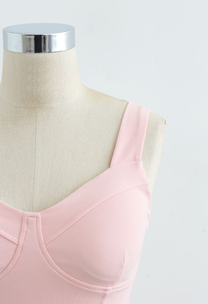 Seamed Low-Impact Cami Sports Bra in Nude Pink