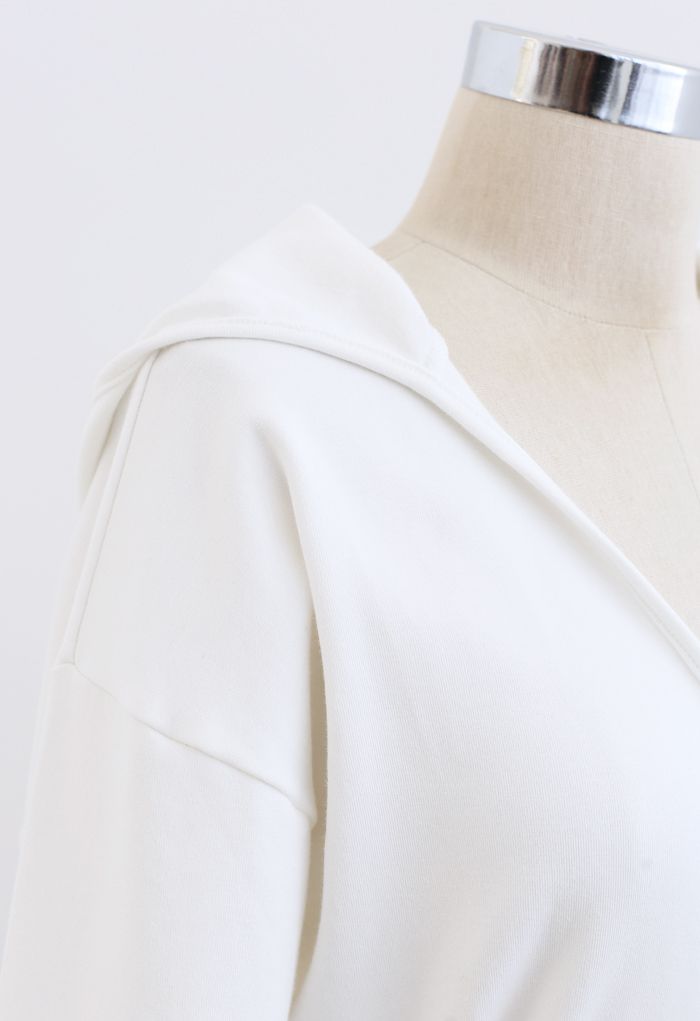 Self-Tied Front Cropped Hoodie in White