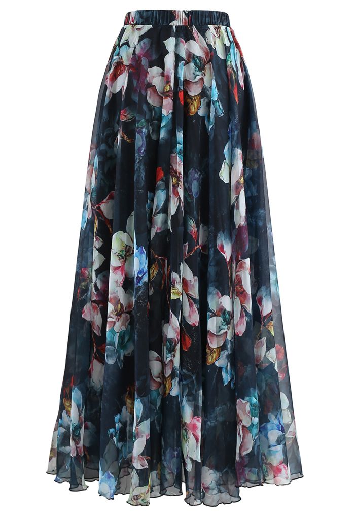 Flowy Floral Chiffon Maxi Skirt