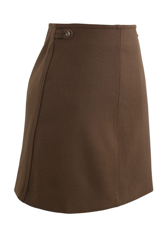 Double Buttons Bud Mini Skirt in Caramel