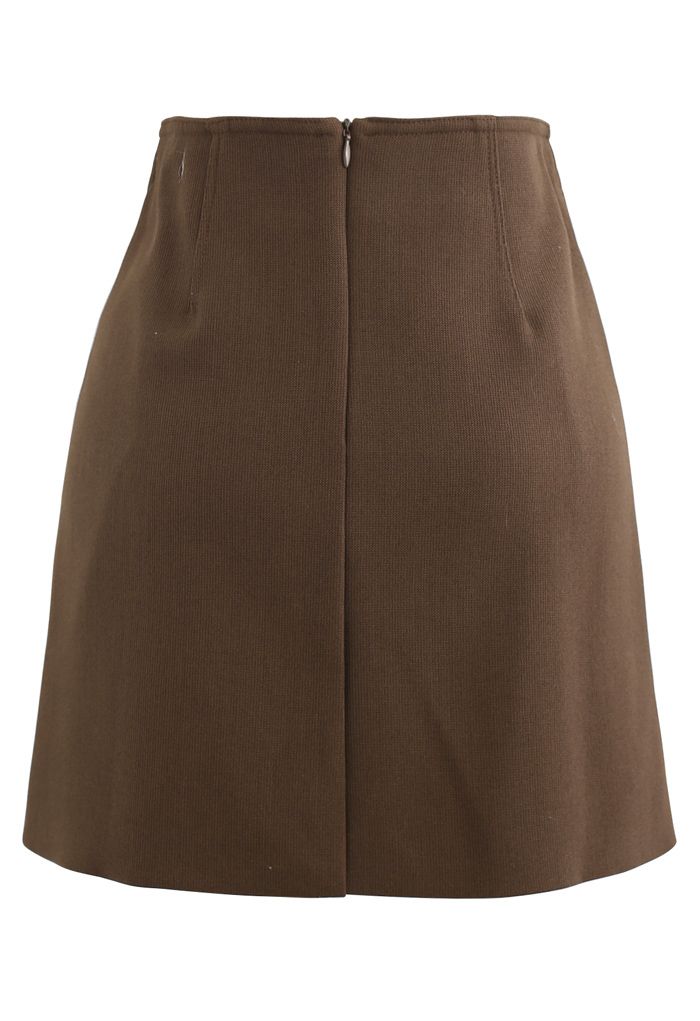 Double Buttons Bud Mini Skirt in Caramel