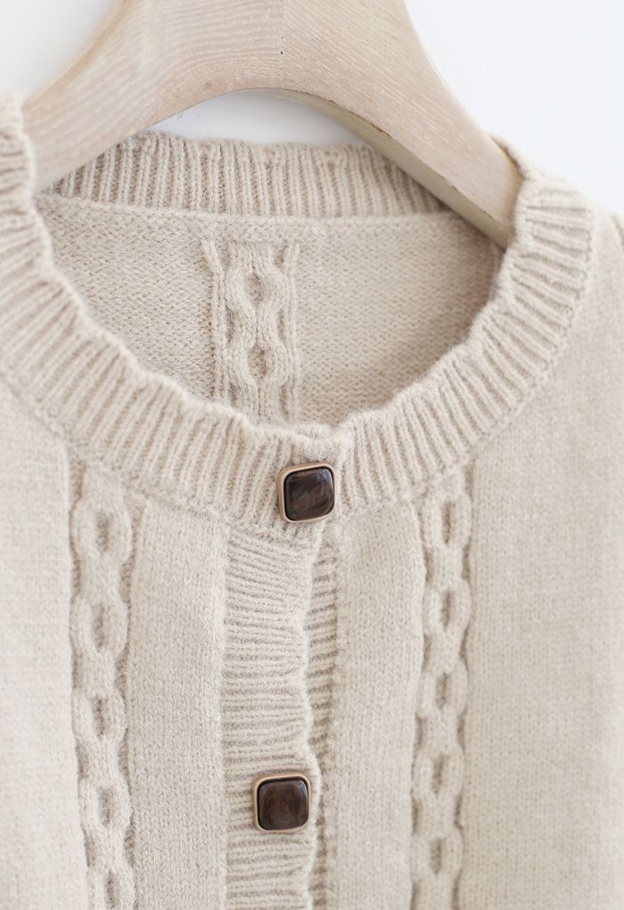 Chain Pattern Button Down Knit Cardigan in Sand