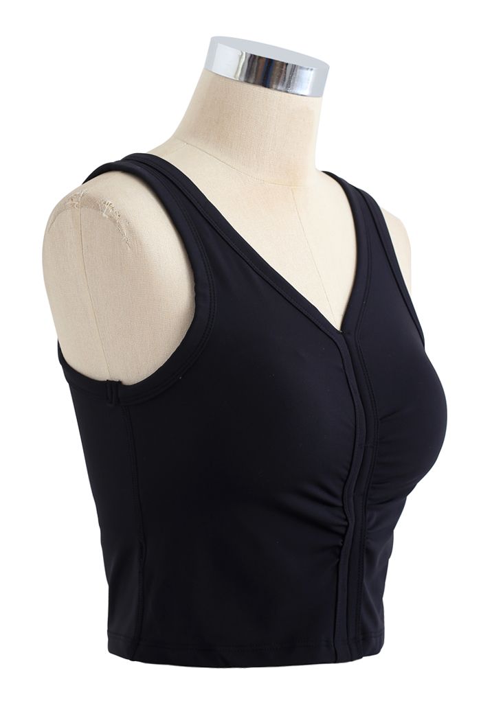 V-Neck Low-Impact Sports Bra in Black