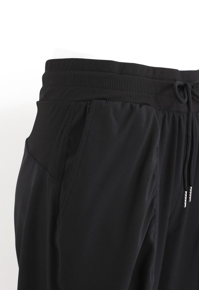 Drawstring Waist Ruched Detail Joggers in Black