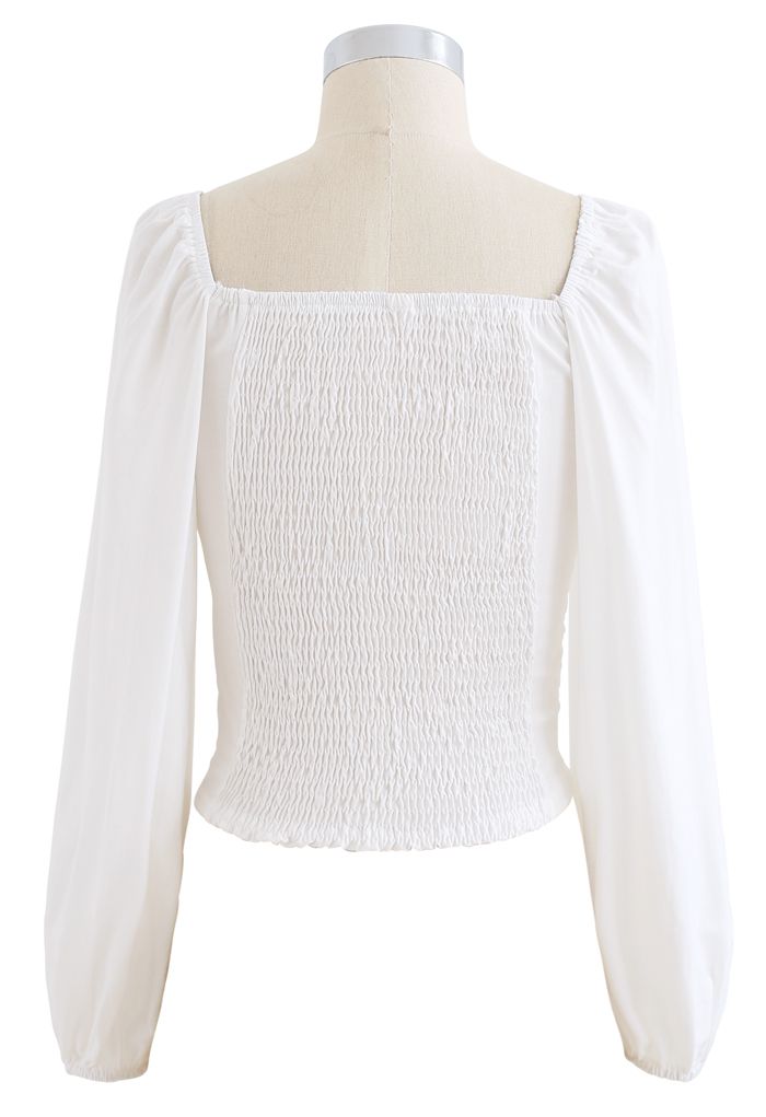Twist Front Shirred Back Crop Top in White