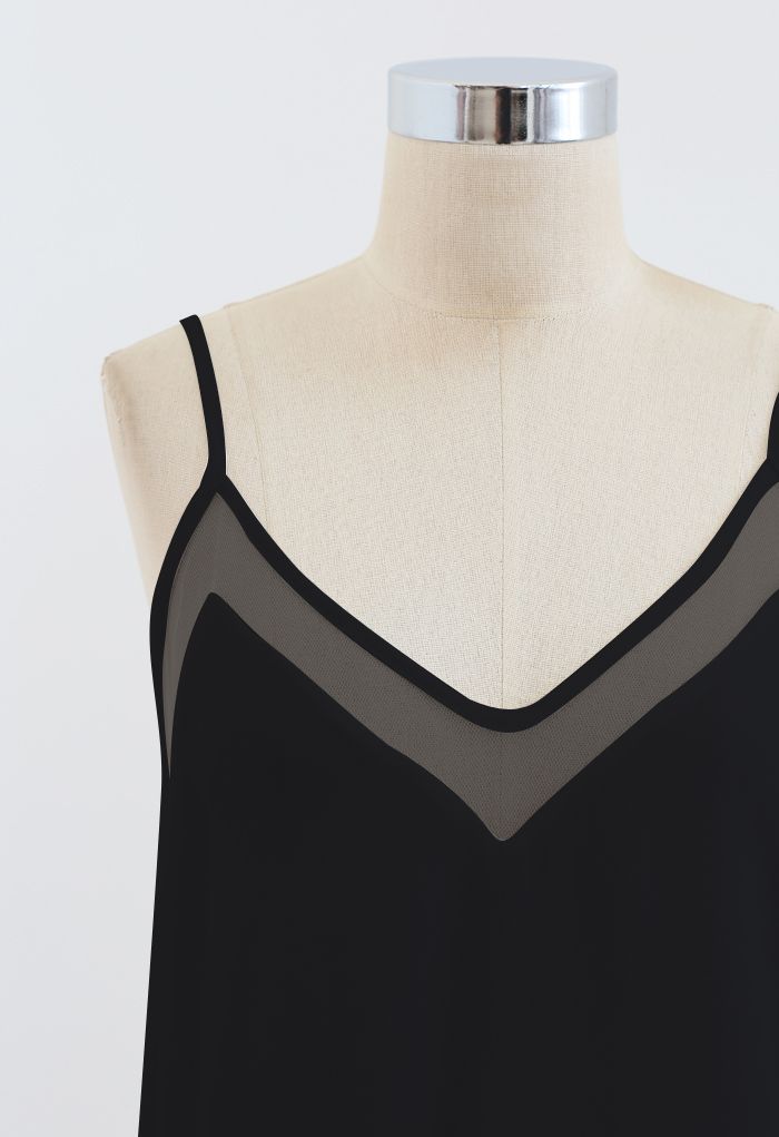 Mesh Spliced Tank Top in Black