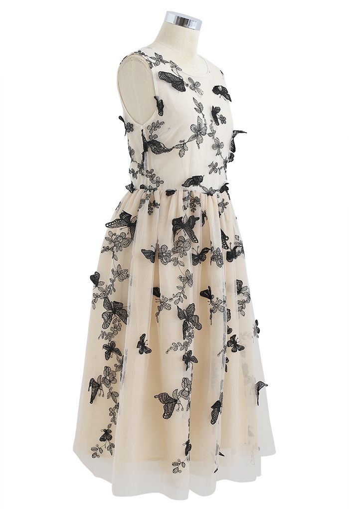 Dancing Butterfly Double-Layered Sleeveless Mesh Dress