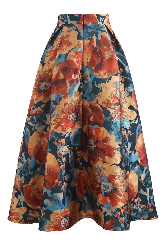 Painting Floral Flare Jacquard Skirt