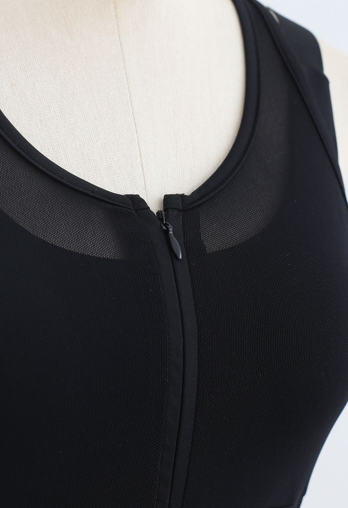 Mesh Zipper Cross Back Medium-Impact Sports Bra in Black - Retro, Indie and  Unique Fashion