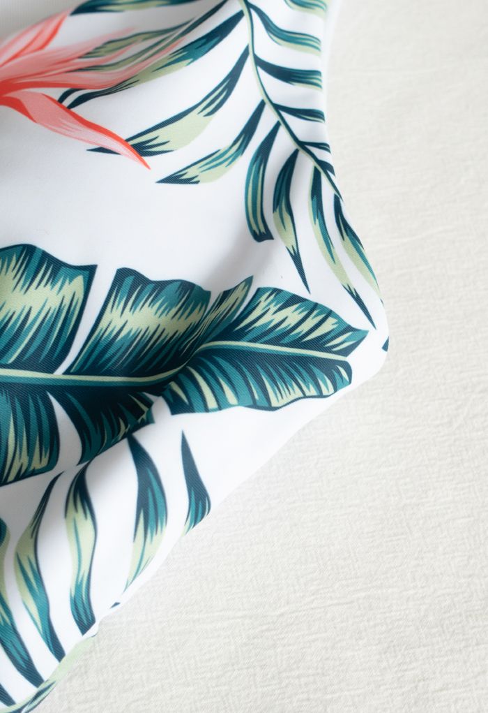 Wrap Front Tropical Leaves One-Piece Swimsuit