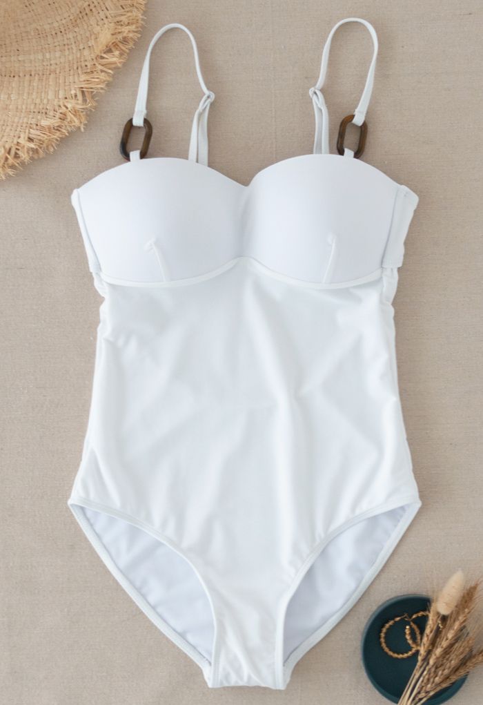 Bustier Open Back One-Piece Swimsuit in White