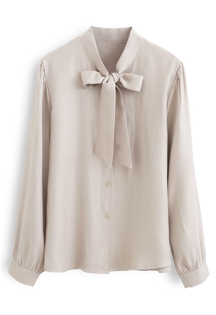 Shimmer Bowknot Button Down Shirt in Cream
