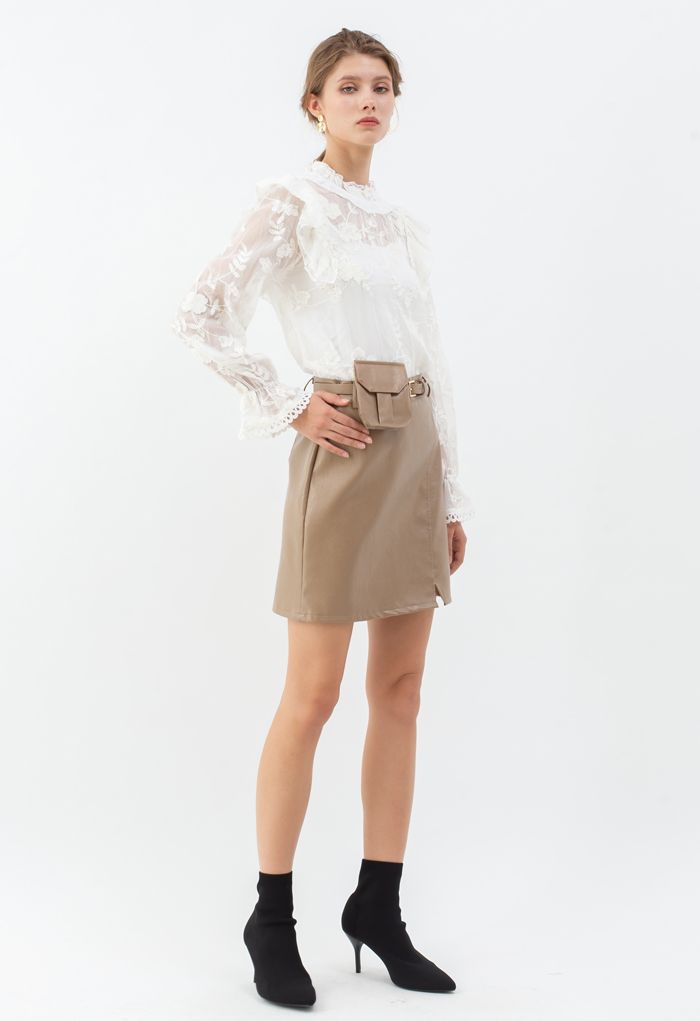 Sheer Organza Embroidered Floral Ruffle Top in White