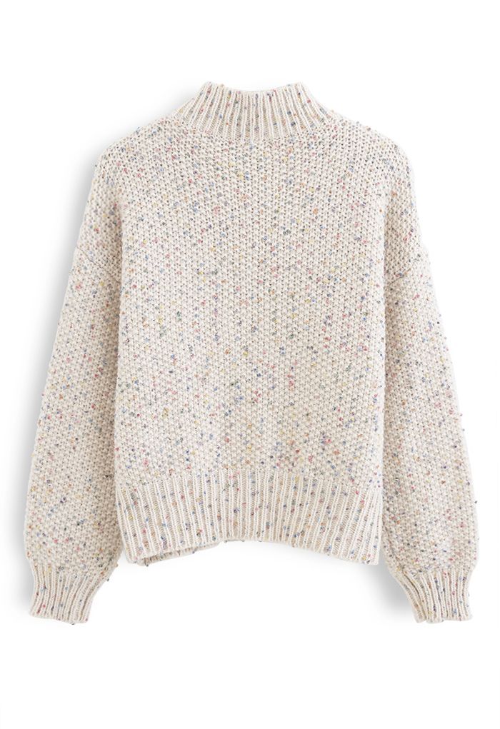 Colorful Dots High Neck Chunky Knit Sweater