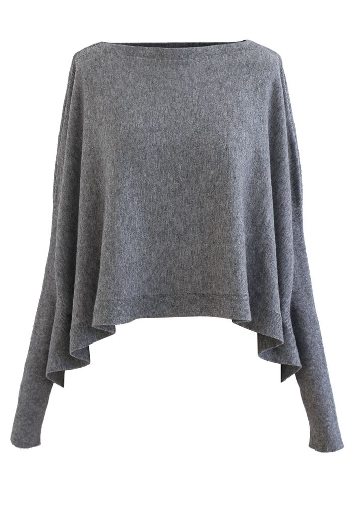 Soft Flare Hem Cape Sweater in Grey