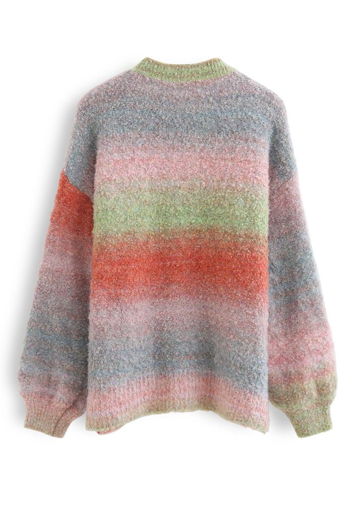 Ombre Striped Oversized Knit Sweater in Green