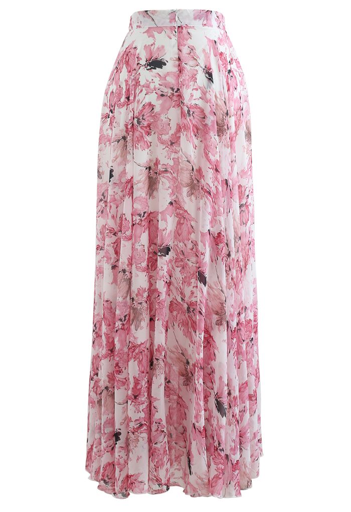 Timeless Favorite Floral Chiffon Maxi Skirt in Pink