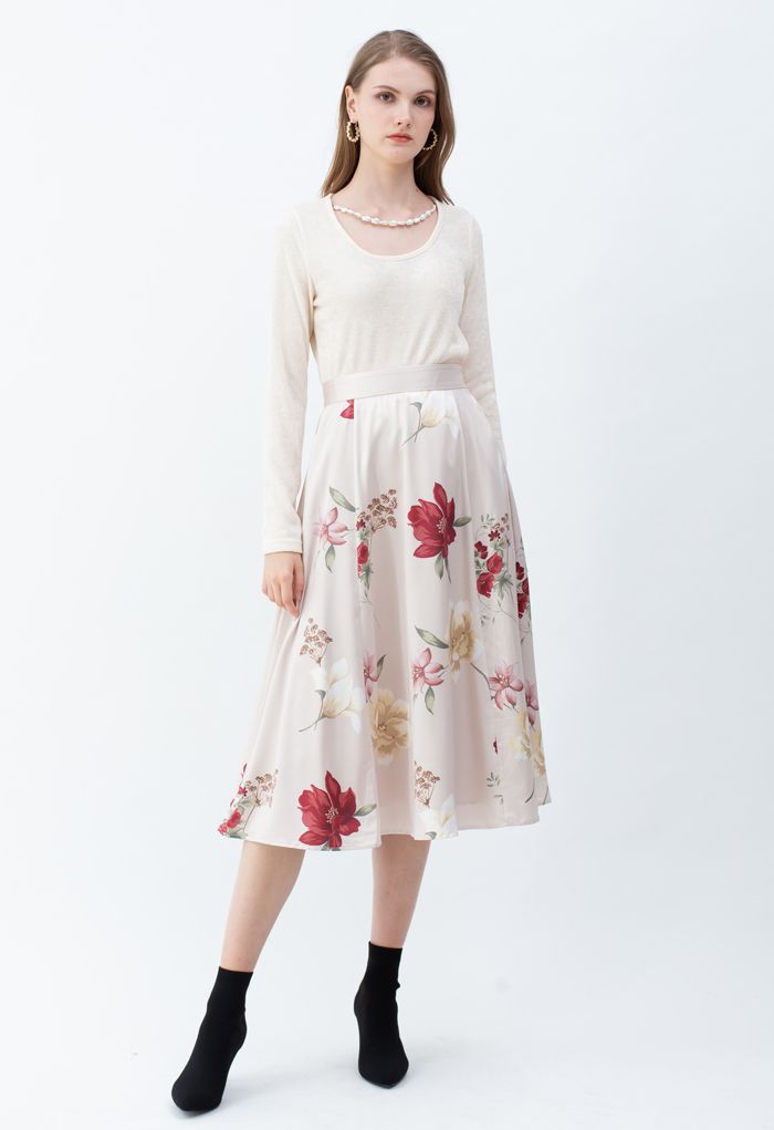Floral Printed High-Waisted A-Line Skirt