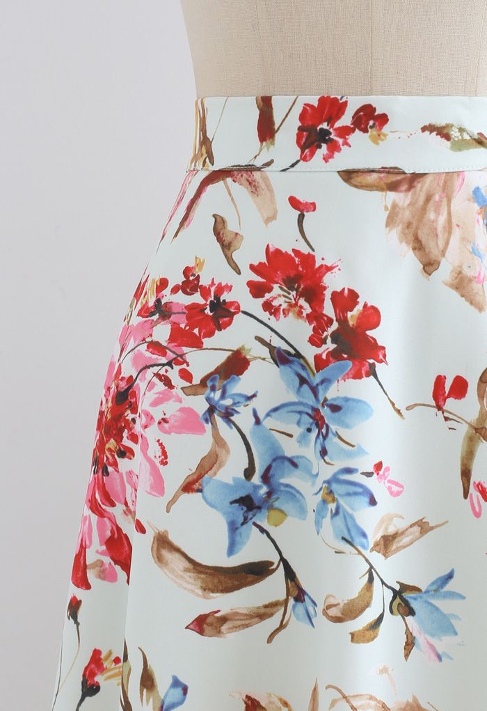 Gorgeous Floral Print A-Line Midi Skirt in Pink