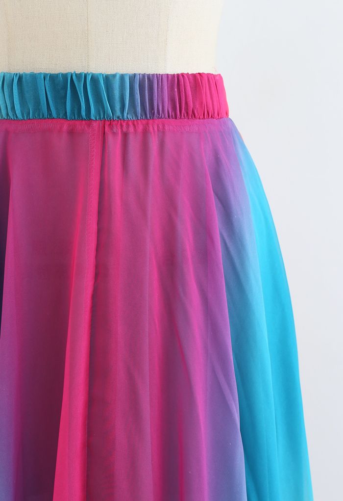 Tie Dye Chiffon Maxi Skirt in Blue