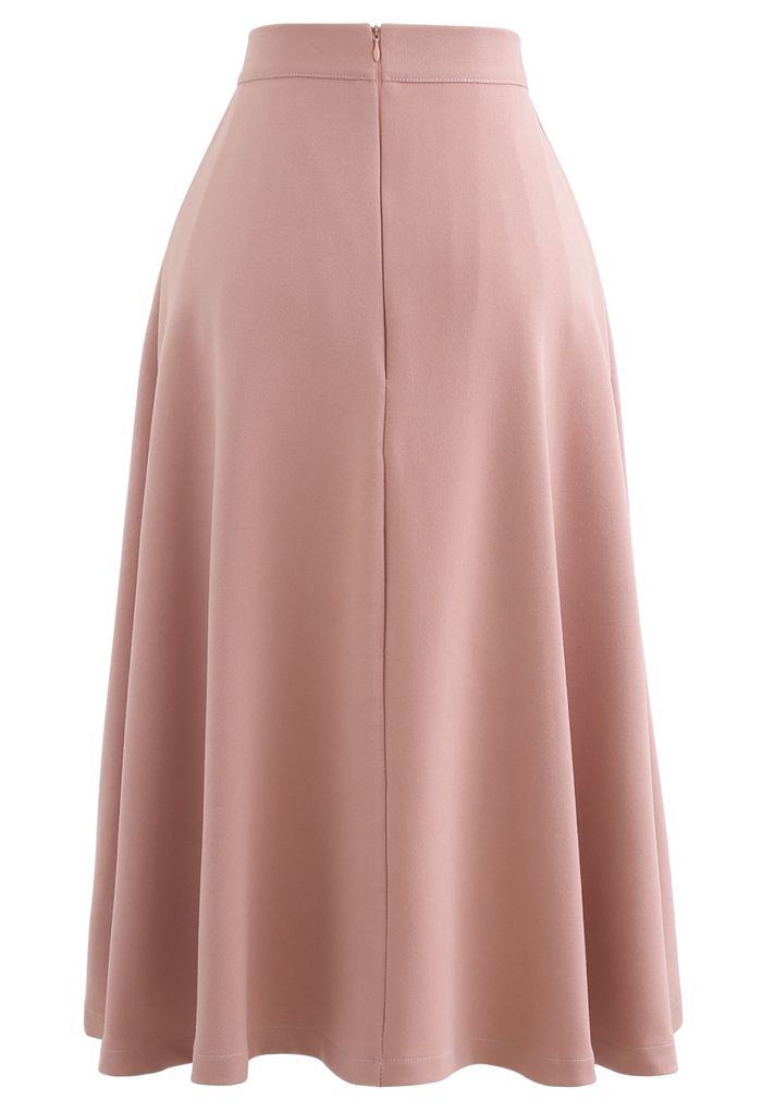 Pleated Flare Midi Skirt in Light Pink
