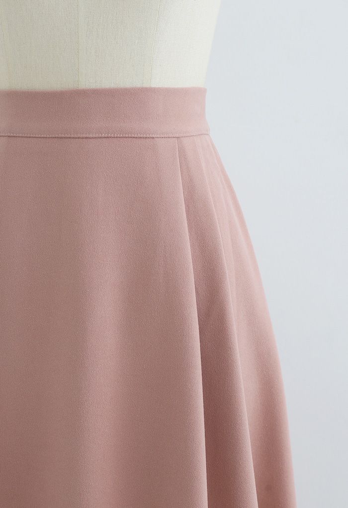 Pleated Flare Midi Skirt in Light Pink